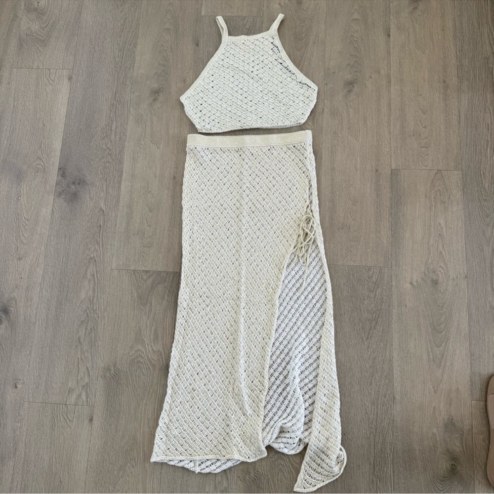 Camila Coelho Ivory and Gold Offshore Midi Skirt & top set. Never worn